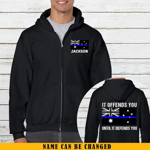 Personalized Thin Blue Line Australian Officer Zip Hoodie 2D Printed QTKH2447