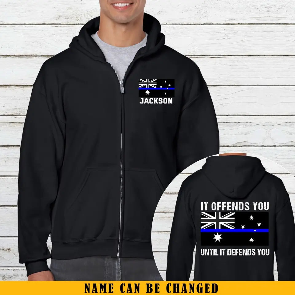 Personalized Thin Blue Line Australian Officer Zip Hoodie 2D Printed QTKH2447