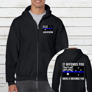 Personalized Thin Blue Line Australian Officer Zip Hoodie 2D Printed QTKH2447