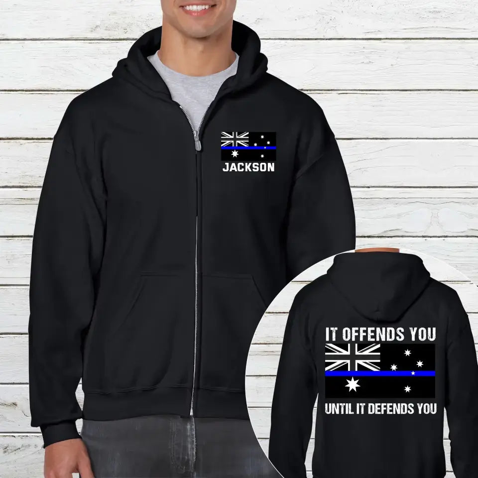 Personalized Thin Blue Line Australian Officer Zip Hoodie 2D Printed QTKH2447