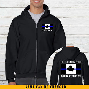 Personalized Thin Blue Line US Officer Zip Hoodie 2D Printed QTKH2447