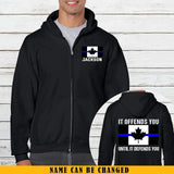 Personalized Thin Blue Line US Officer Zip Hoodie 2D Printed QTKH2447