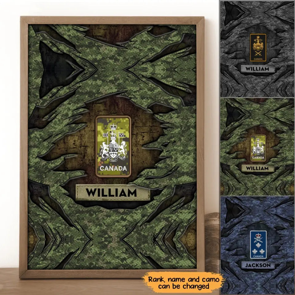Personalized Canadian Veteran Rank Camo Poster Printed KVH2453