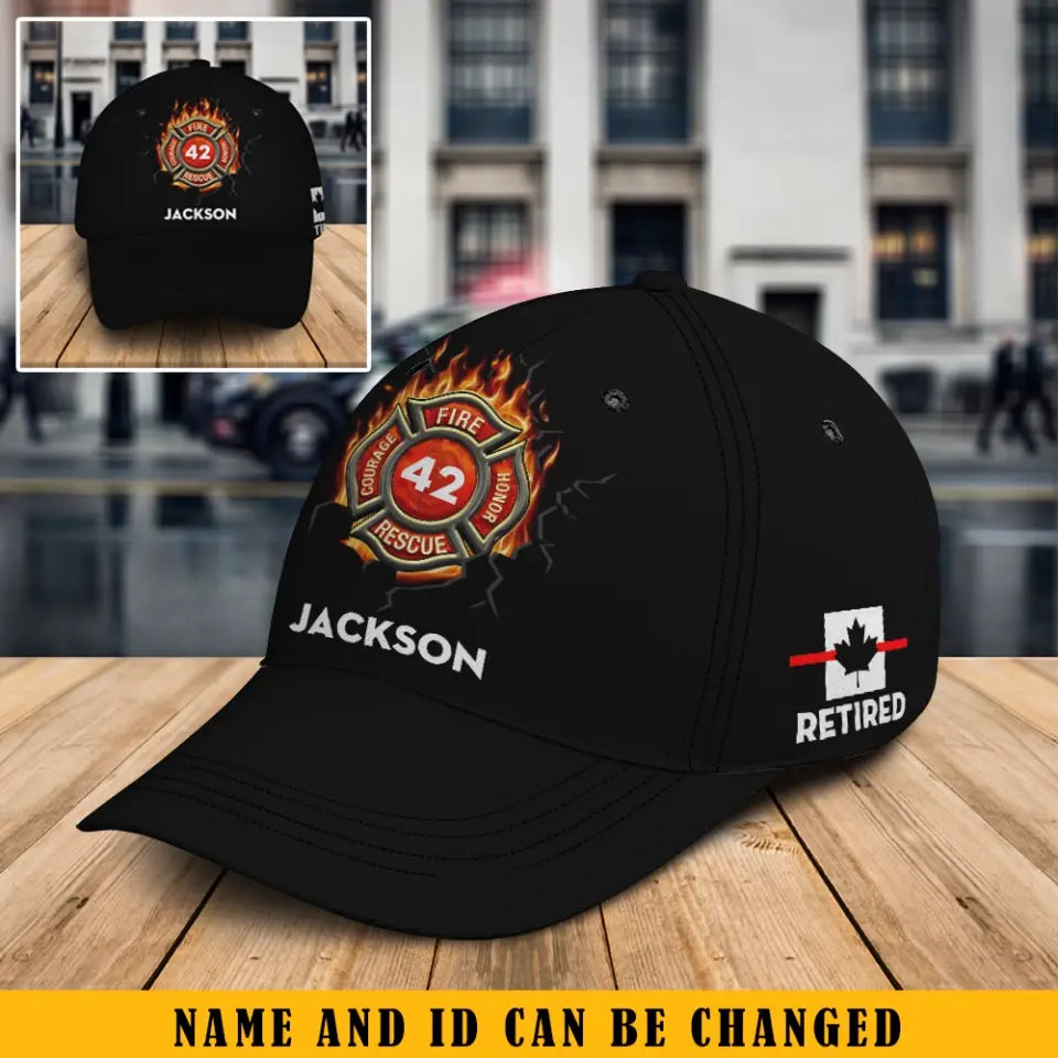 Personalized Retired Canadian Firefighter Flag Black Cap Printed QTKH2480