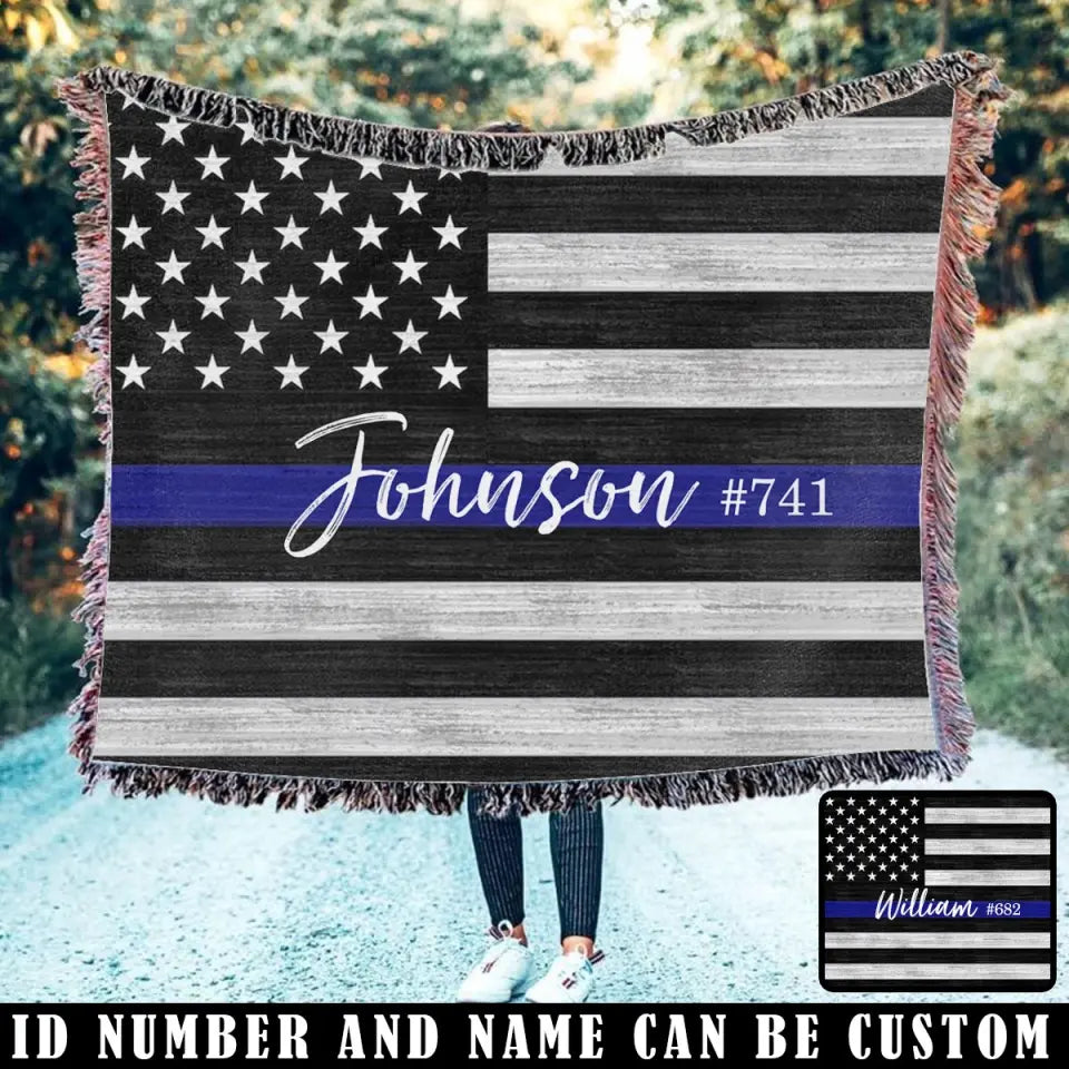 Personalized US Police Custom Name & ID Woven Blanket Printed QTVQ2474