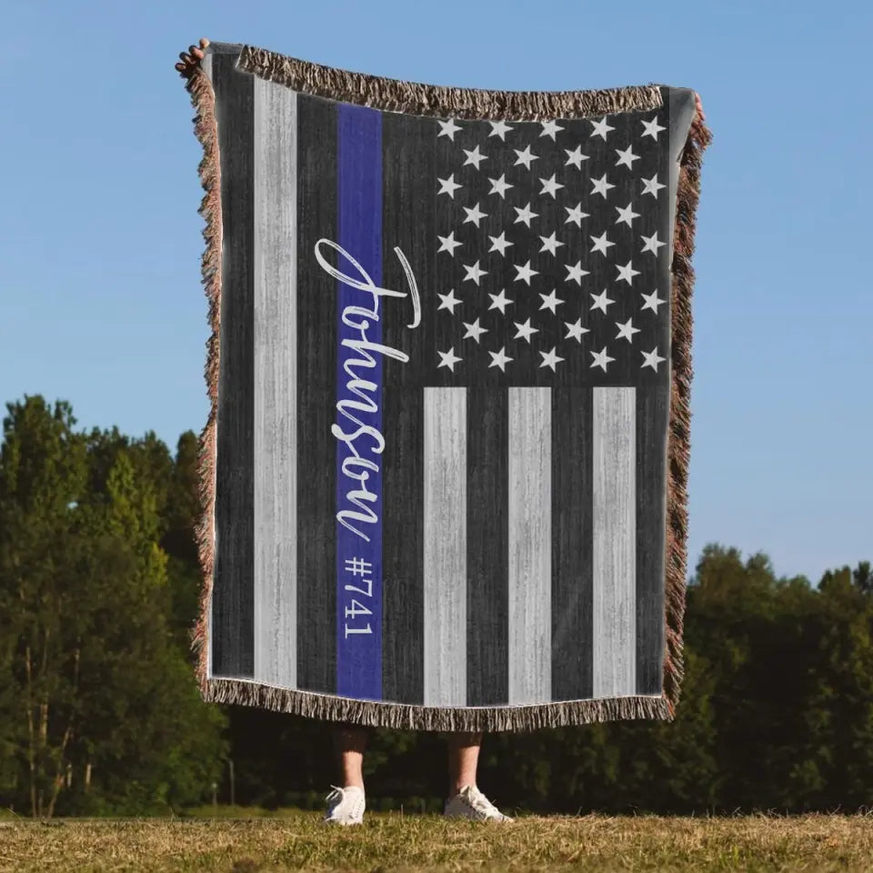 Personalized US Police Custom Name & ID Woven Blanket Printed QTVQ2474