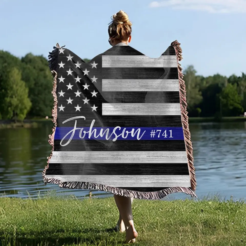 Personalized US Police Custom Name & ID Woven Blanket Printed QTVQ2474