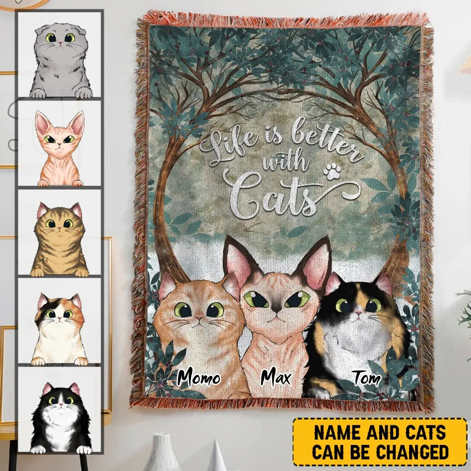 Personalized Life Is Better With Cat Woven Blanket Printed LVA2481