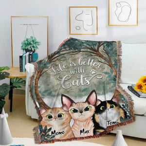 Personalized Life Is Better With Cat Woven Blanket Printed LVA2481