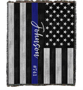 Personalized US Police Custom Name & ID Woven Blanket Printed QTVQ2474