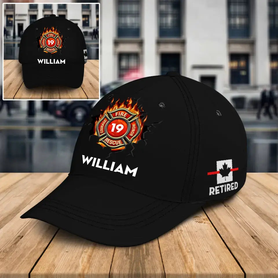 Personalized Retired Canadian Firefighter Flag Black Cap Printed QTKH2480