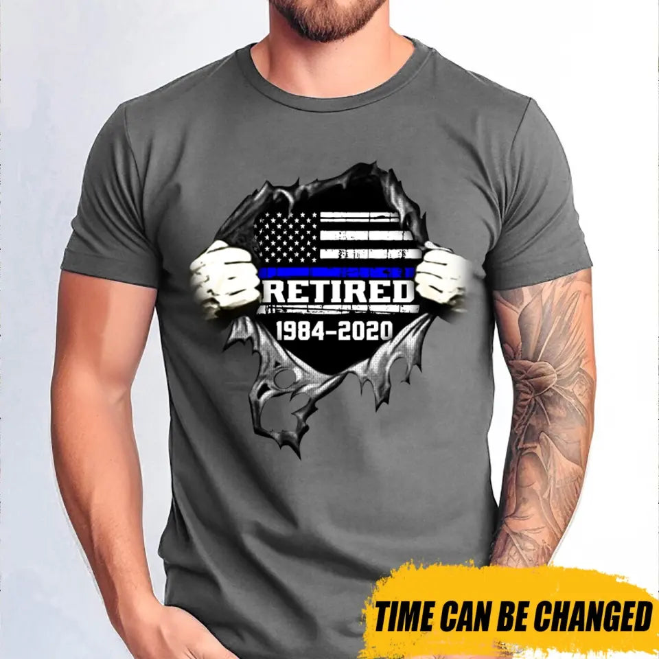 Personalized Retired US Police Blueline T-shirt Print LAHLVA2486
