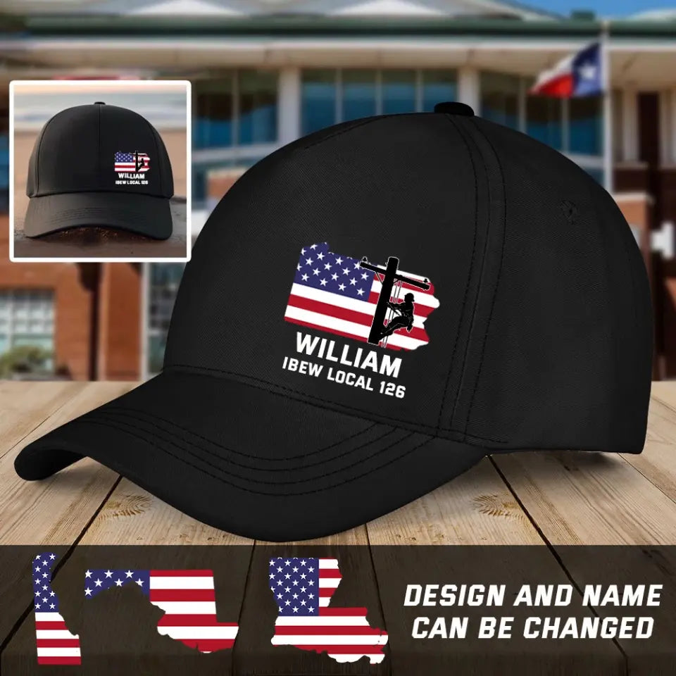 Personalized US Lineman Custom Local Black Cap QTHN2496