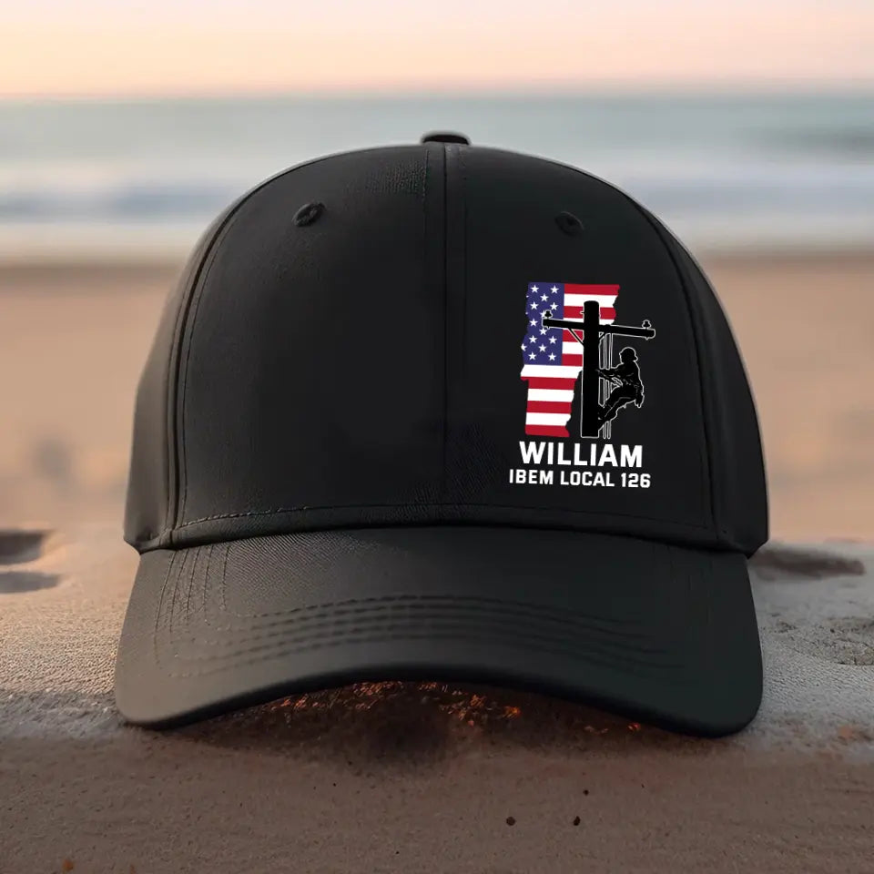 Personalized US Lineman Custom Local Black Cap QTHN2496