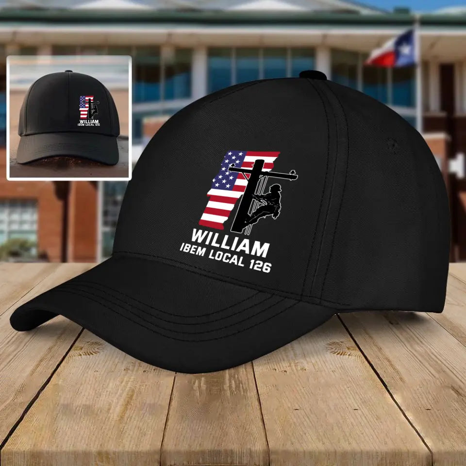 Personalized US Lineman Custom Local Black Cap QTHN2496