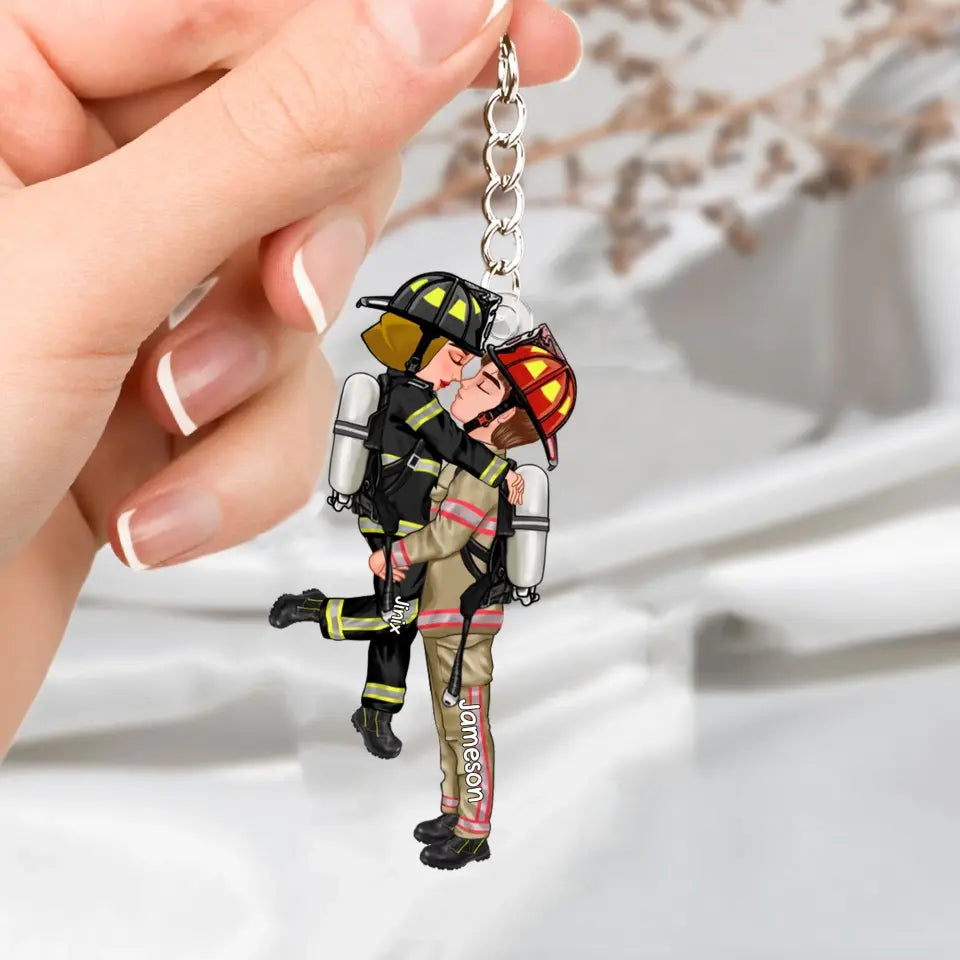 Personalized Couple Firefighter Best Gift For Her For Him Valentine's Day Acrylic Keychain Printed KVH24111