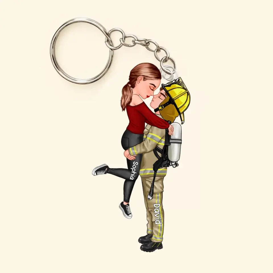 Personalized Couple Firefighter Best Gift For Her For Him Valentine's Day Acrylic Keychain Printed KVH24111
