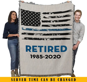 Personalized Retired US Police Blueline Woven Blanket Printed QTKVH24116