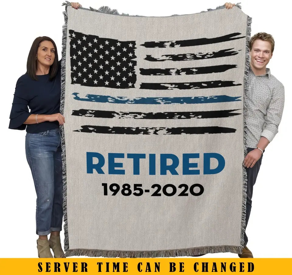Personalized Retired US Police Blueline Woven Blanket Printed QTKVH24116