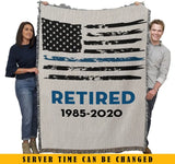 Personalized Retired US Police Blueline Woven Blanket Printed QTKVH24116