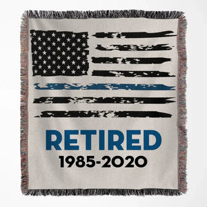 Personalized Retired US Police Blueline Woven Blanket Printed QTKVH24116