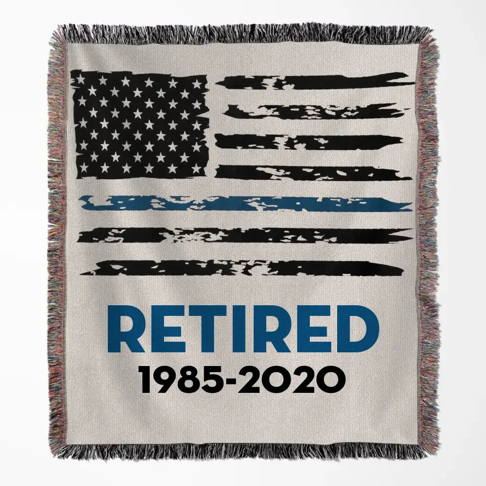 Personalized Retired US Police Blueline Woven Blanket Printed QTKVH24116