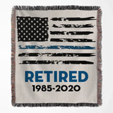 Personalized Retired US Police Blueline Woven Blanket Printed QTKVH24116