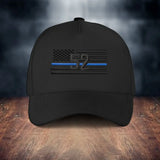 Personalized US Police Blueline Embroided Black Cap Printed VQ24115