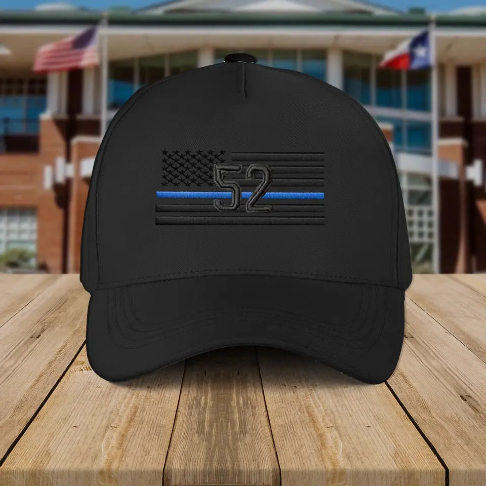 Personalized US Police Blueline Embroided Black Cap Printed VQ24115
