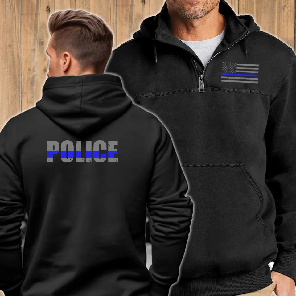 Personalize US Thin Blue Line Law Enforcement 1/4 Zip Hoodie Print QTLVA1757