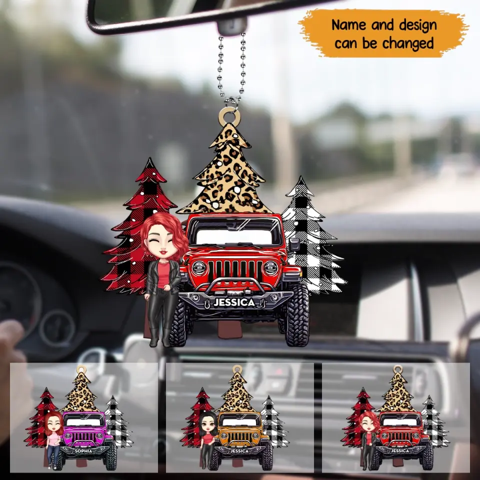 Personalized Jeep Girl Custom Name Car Hanging Acrylic Ornament Printed KVH24120
