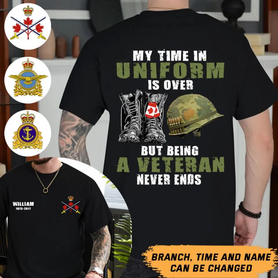Personalized My Time In Uniform Is Over But Being A Veteran Never Ends Canadina Veteran T-shirt Printed LAHHN24140