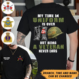 Personalized My Time In Uniform Is Over But Being A Veteran Never Ends Canadina Veteran T-shirt Printed LAHHN24140