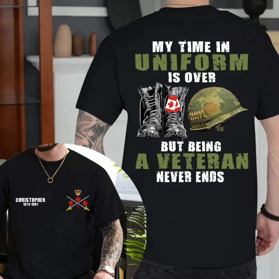 Personalized My Time In Uniform Is Over But Being A Veteran Never Ends Canadina Veteran T-shirt Printed LAHHN24140