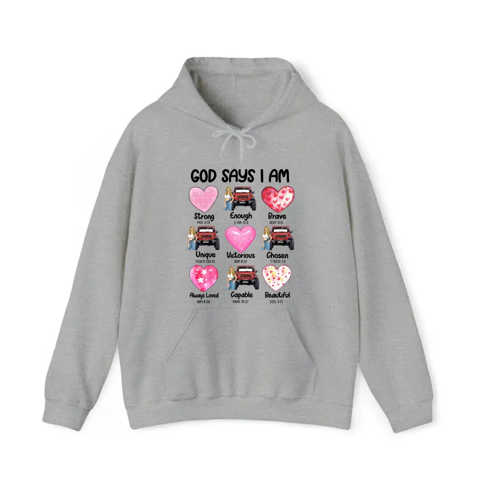 Personalized God Says I Am Jeep Girl Sweatshirt or Hoodie 2D Printed HN24149