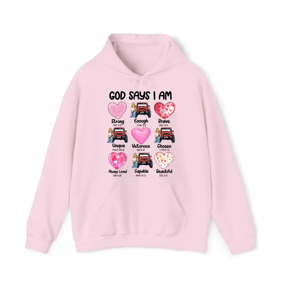Personalized God Says I Am Jeep Girl Sweatshirt or Hoodie 2D Printed HN24149