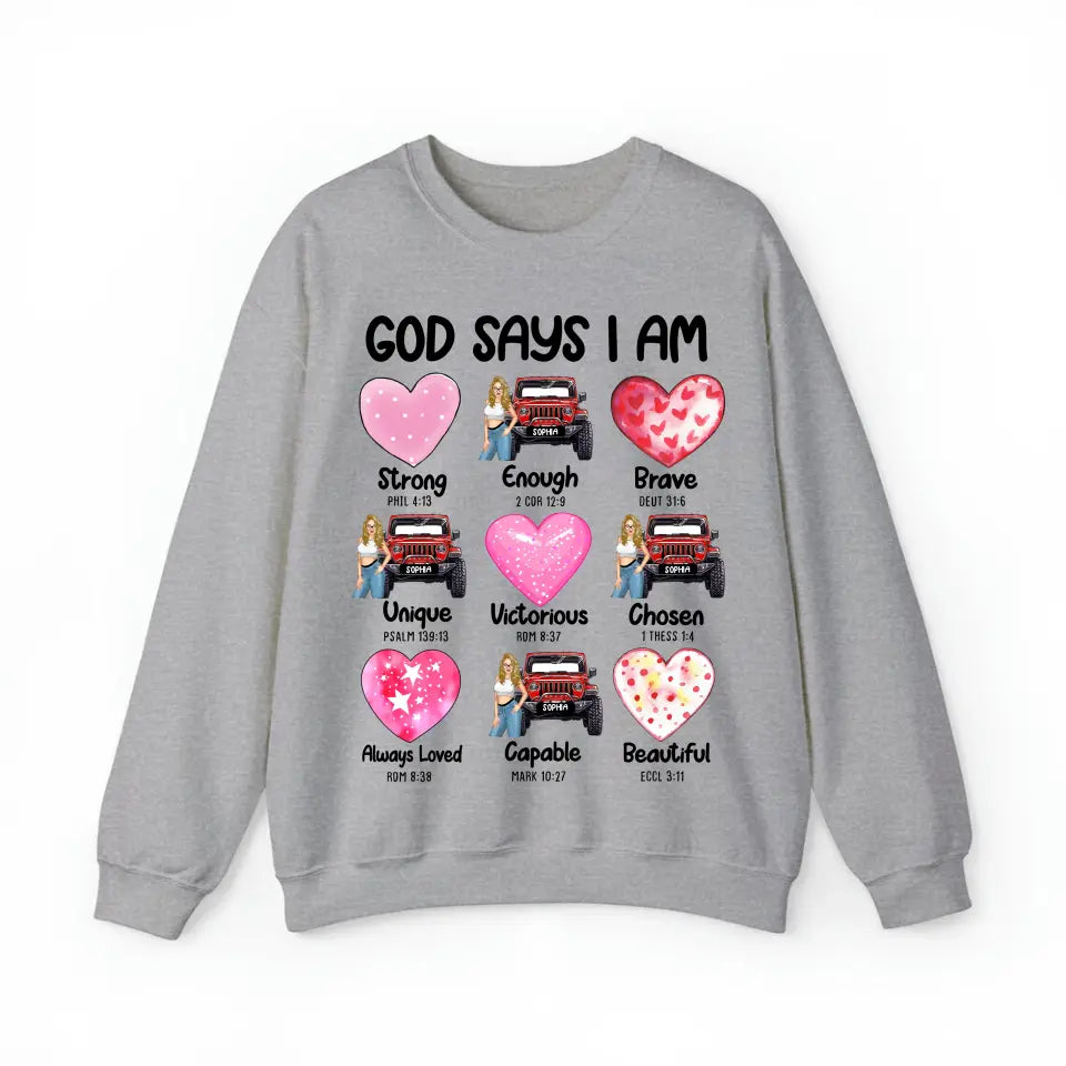 Personalized God Says I Am Jeep Girl Sweatshirt or Hoodie 2D Printed HN24149