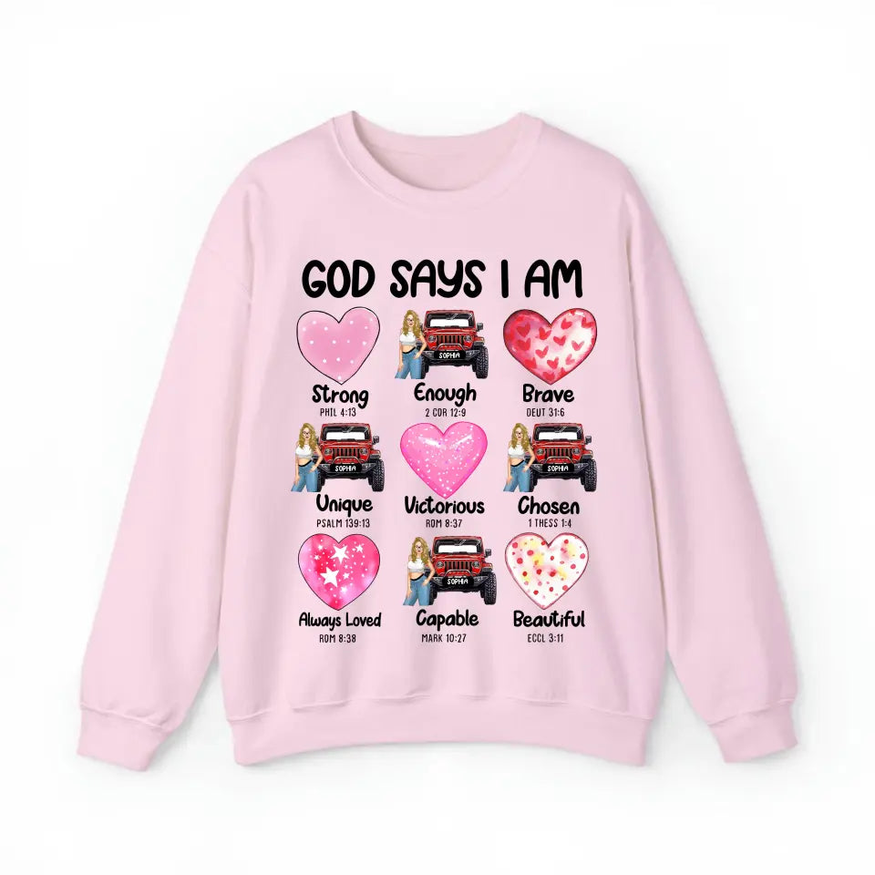 Personalized God Says I Am Jeep Girl Sweatshirt or Hoodie 2D Printed HN24149