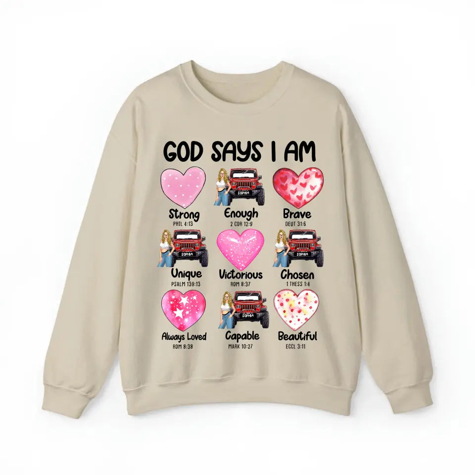 Personalized God Says I Am Jeep Girl Sweatshirt or Hoodie 2D Printed HN24149
