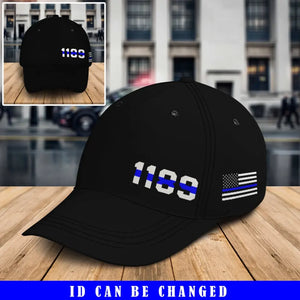 Personalized US Police Thin Blue Line Black Cap Printed KVH24154