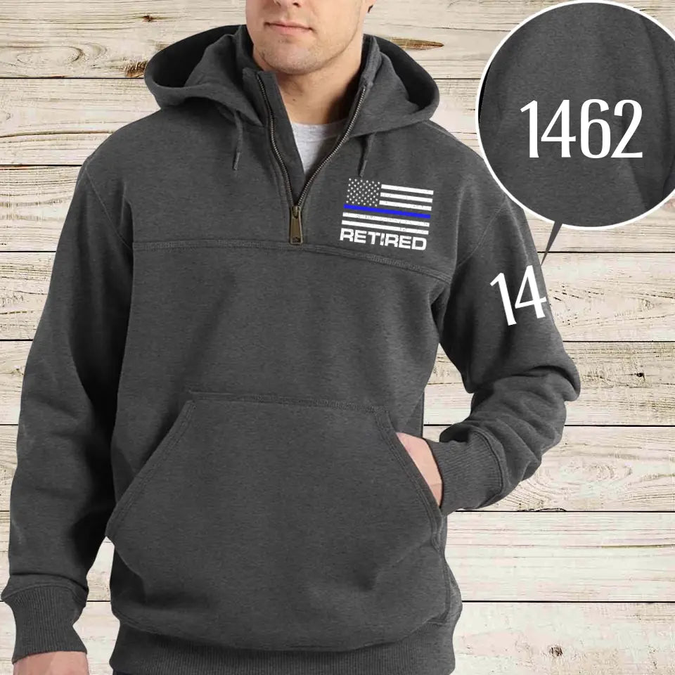 Personalize Retired US Law Enforcement Custom ID 1/4 Zip Hoodie Print QTLVA24158