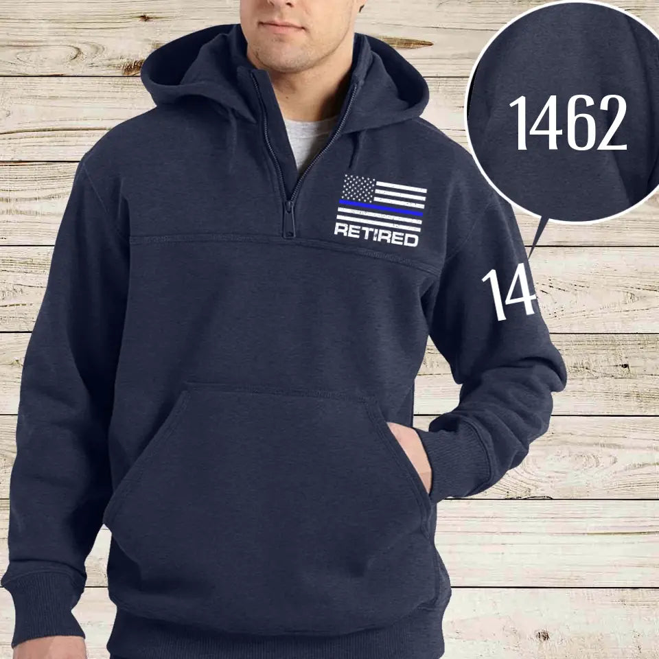 Personalize Retired US Law Enforcement Custom ID 1/4 Zip Hoodie Print QTLVA24158