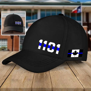 Personalized Canadian Police Thin Blue Line Black Cap Printed KVH24154