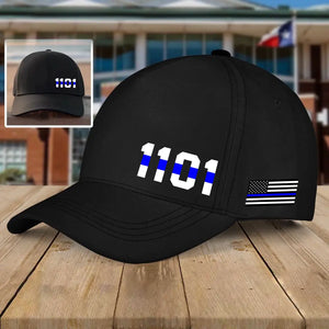 Personalized US Police Thin Blue Line Black Cap Printed KVH24154