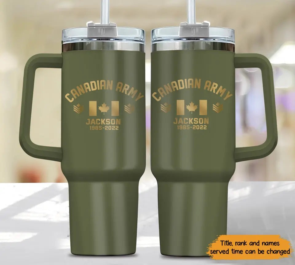 Personalized Canadian Veteran Rank Camo 40oz Matte Tumbler With Handle Printed KVH24157