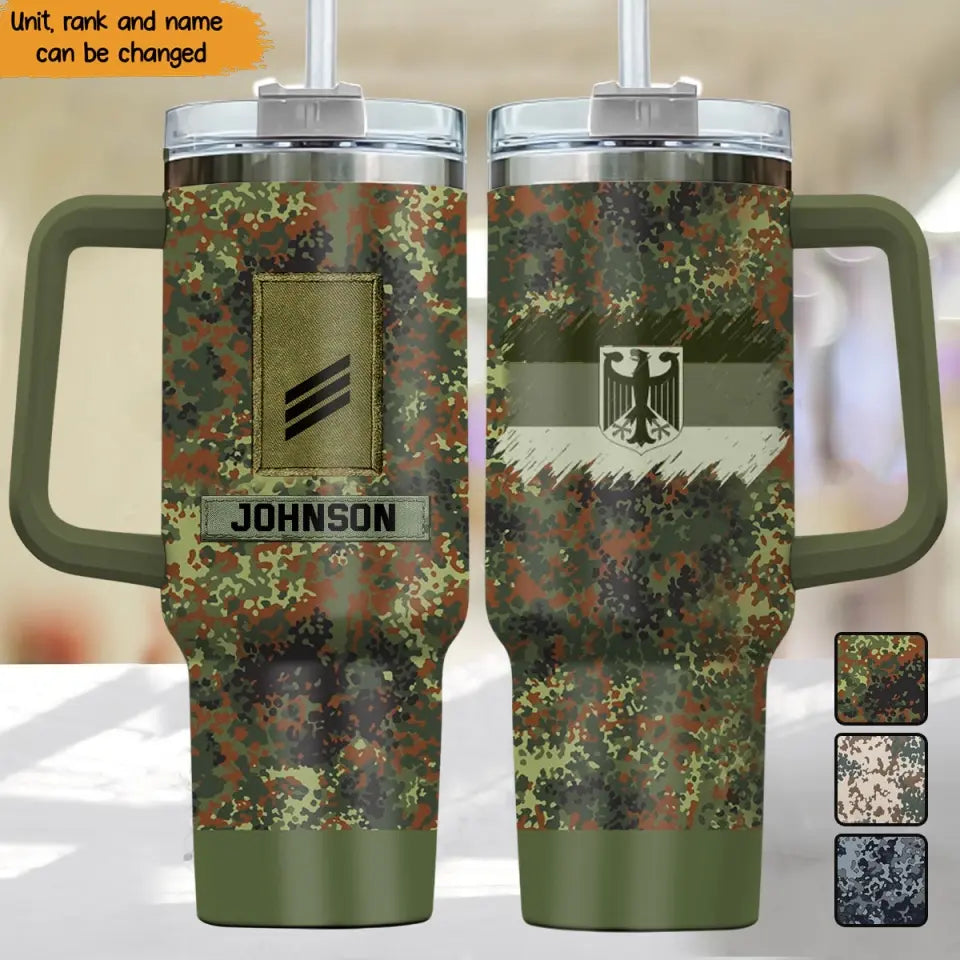 Personalized German Veteran Rank Camo Custom 40oz Matte Tumbler With Handle Printed VQ24162