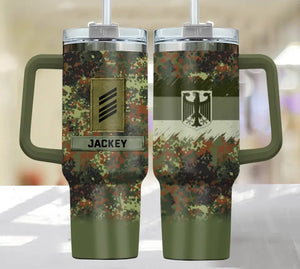 Personalized German Veteran Rank Camo Custom 40oz Matte Tumbler With Handle Printed VQ24162