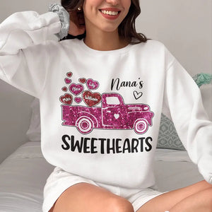 Personalized Nana's Sweethearts Hearts Pink Car Kid Name Valentine's Day Gift Sweatshirt or Hoodie 2D Printed QTHN24167