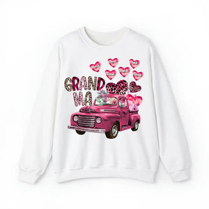 Personalized Grandma Heart Pink Car & Kid's Name Valentine's Day Gift Sweatshirt or Hoodie Printed HN24171