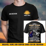 Personalized I Am A Grumpy Veteran I Served I Sacrificed I Don't Recret I Don't Care Australian Veteran Custom Name T-shirt Printed QTKH24170